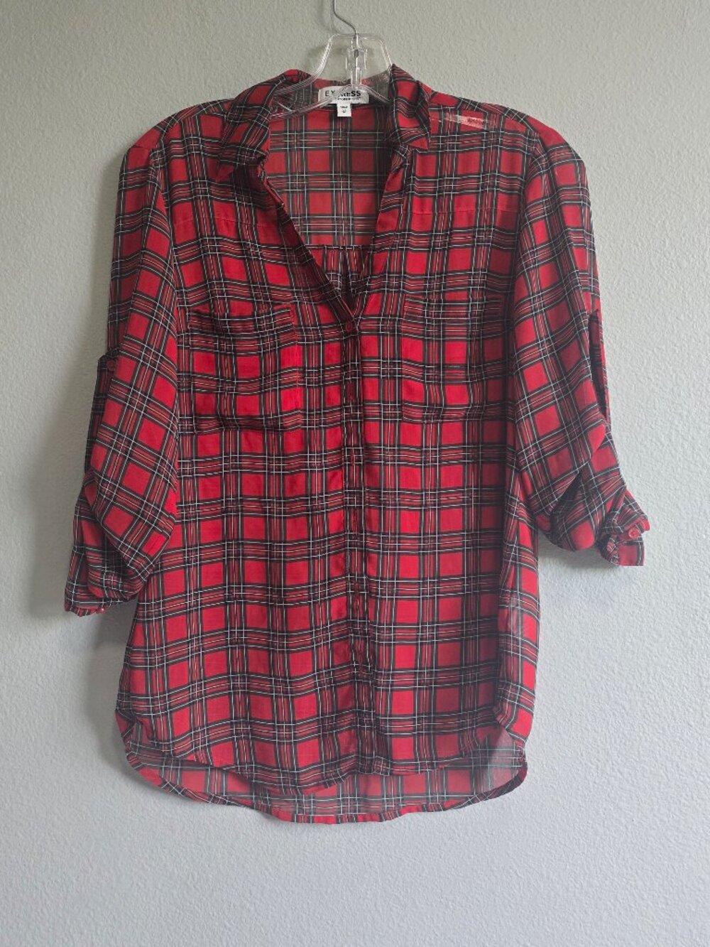 Express Portofino Shirt Red Plaid Button up blouse size XS